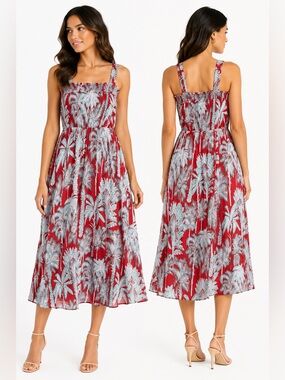 Talbots tropical palm print midi dress